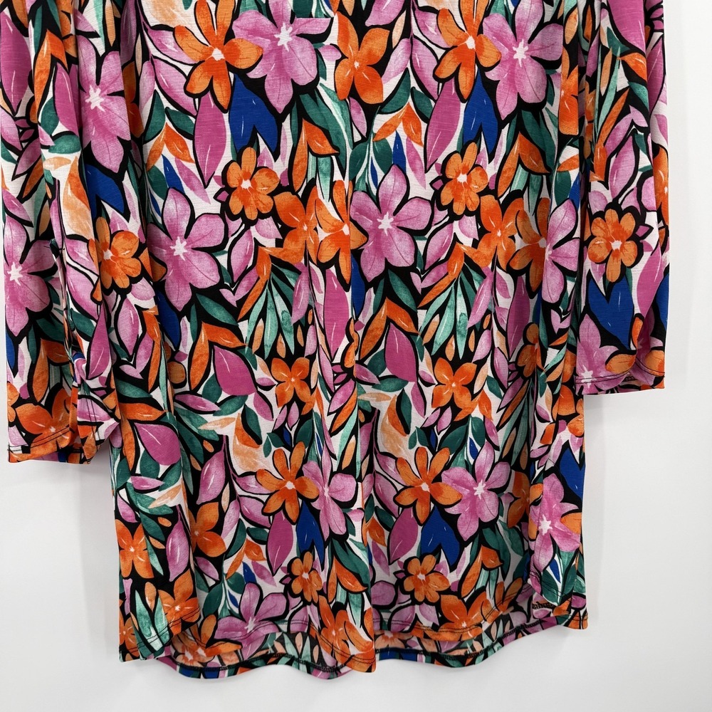 Dear Scarlett Blouse Womens 2X Multicolor Floral Liz Tunic V-Neck Slinky Relaxed - Picture 3 of 12